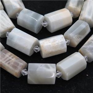 white MoonStone beads, B-grade, faceted tube, approx 12-18mm