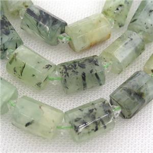 green Prehnite beads, faceted tube, approx 12-18mm