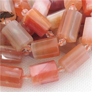 red Carnelian Agate beads, faceted cylinder, approx 12-18mm