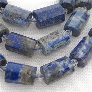 blue Lapis Lazuli beads, faceted tube, approx 12-18mm