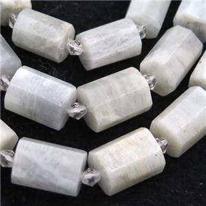 white MoonStone Beads, faceted column, approx 12-18mm