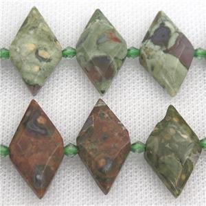 green Opal Jasper rhombic beads, approx 13-28mm