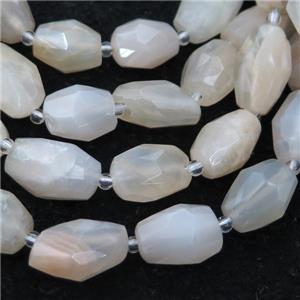 white MoonStone beads, faceted barrel, A-grade, approx 10-18mm