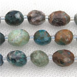 Chrysocolla beads, faceted barrel, approx 10-12mm