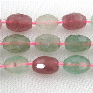 Strawberry Quartz beads, mix color, faceted barrel, approx 9-13mm