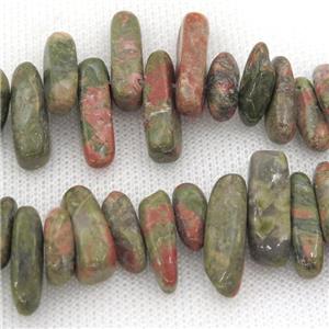 Unakite chip beads, approx 6-22mm