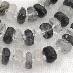 black Rutilated Quartz rondelle beads, approx 4-8mm