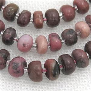 Rhodonite rondelle beads, approx 4-8mm