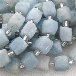 blue Aquamarine Beads, faceted cube, approx 10mm