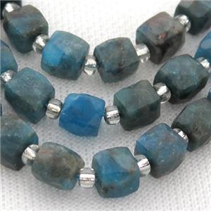 blue Apatite Beads, faceted cube, approx 8mm