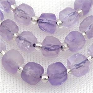 lt.purple Amethyst Beads, faceted cube, approx 8mm