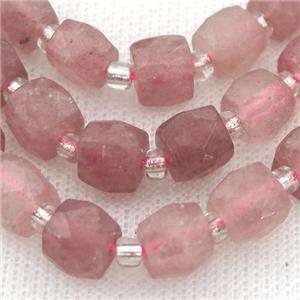 Strawberry Quartz Beads, faceted cube, approx 10mm