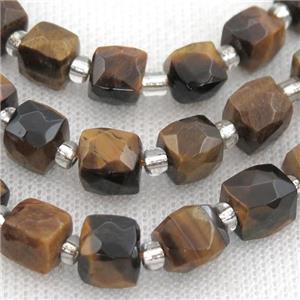 Tiger eye stone Beads, faceted cube, approx 10mm