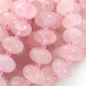 Rose Quartz Beads, faceted rondelle, approx 12-18mm