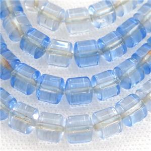 Crystal Quartz Beads, tube, lt.blue dye, approx 6x6mm