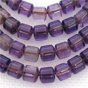 Crystal Quartz Beads, tube, purple dye, approx 8x8mm