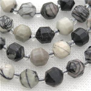 black Line Jasper bullet beads, approx 9-10mm