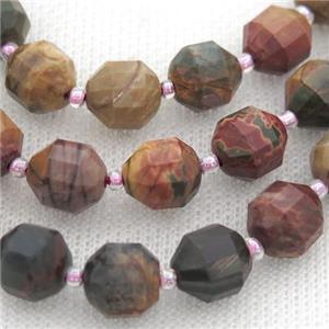 red Picasso Jasper bullet beads, approx 7-8mm