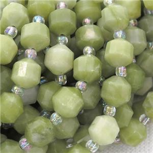 Green Chinese Nephrite Jade Bullet Beads, approx 9-10mm