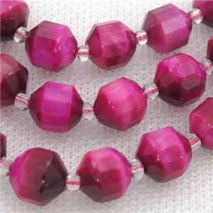 hotpink Tiger eye stone bullet beads, approx 9-10mm