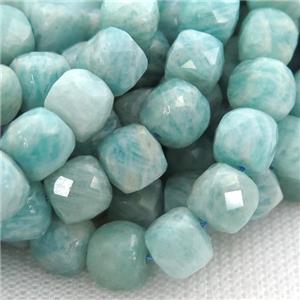 green Amazonite Beads, faceted cube, approx 7mm