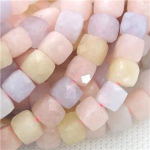Morganite Beads, color treated, faceted cube, approx 7mm