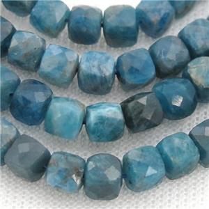blue Apatite Beads, faceted cube, approx 7mm