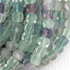 green Fluorite Beads, faceted cube, approx 4mm