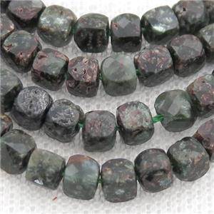 green Charoite Beads, faceted cube, approx 4mm