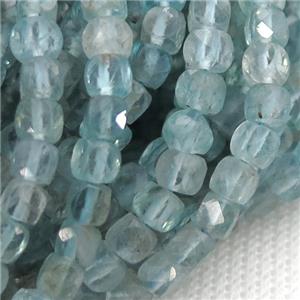 lt.blue Apatite Beads, faceted cube, approx 4mm