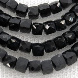 black Tourmaline Beads, faceted cube, approx 4mm