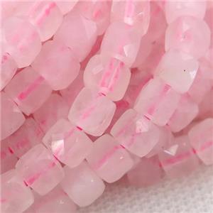 Rose Quartz Beads, pink, faceted cube, approx 5mm