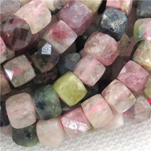 multicolor Tourmaline Beads, faceted cube, approx 6mm