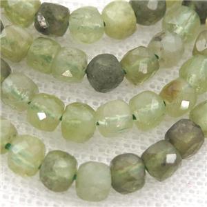 green Garnet Beads, faceted cube, approx 4mm
