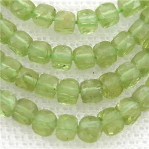 green Peridot Beads, faceted cube, approx 4mm