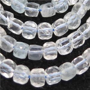 white Topaz Beads, faceted cube, approx 4mm