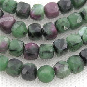 Ruby Zoisite Beads, faceted cube, approx 5mm