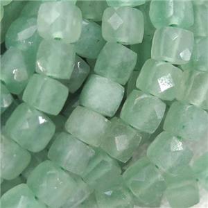 green Aventurine Beads, faceted cube, approx 6mm