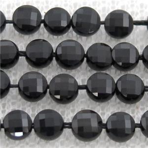black Spinel Beads, faceted circle, approx 4mm dia