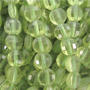 Peridot Beads, faceted saucer, approx 4mm dia