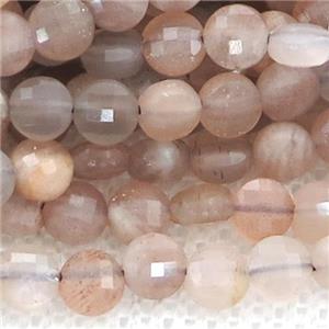 MoonStone Beads, faceted coin, approx 4mm dia