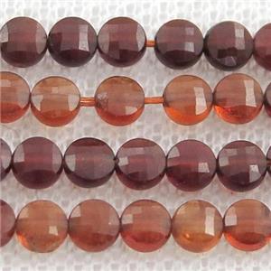 orange Garnet Beads, faceted coin, approx 4mm dia