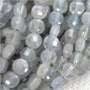 lt.blue Sapphire Beads, faceted coin, approx 4mm dia