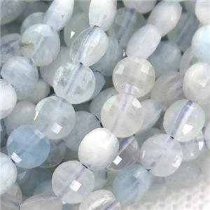 lt.blue Aquamarine Beads, faceted circle, approx 4mm dia