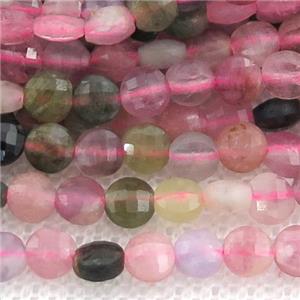 multicolor Tourmaline Beads, faceted coin, approx 4mm dia
