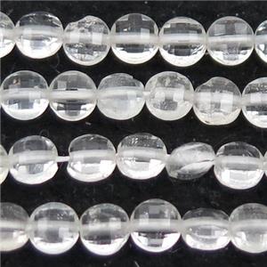 white Topaz Beads, faceted circle, approx 4mm dia