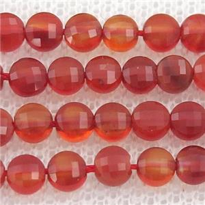 natural red Carnelian Agate Beads, faceted circle, approx 4mm dia