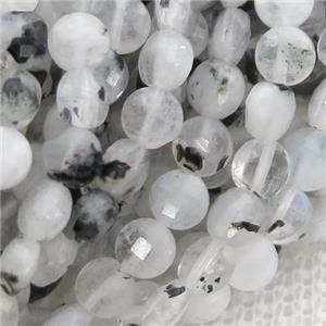 white MoonStone Beads, faceted coin, approx 4mm dia