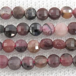 Rhodonite Beads, faceted circle, approx 4mm dia