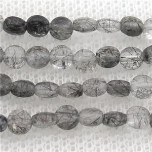 black Rutilated Quartz Beads, faceted circle, approx 4mm dia